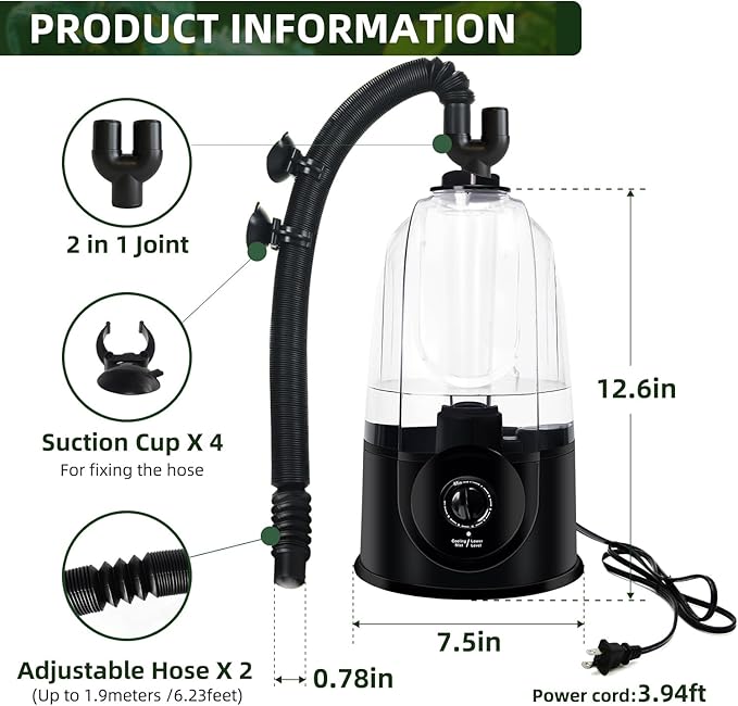 Coospider 3.8L Reptile Fogger Mister, Quiet Reptile Humidifier for Reptiles Tank, Terrarium Humidifiers, Reptile Misting System for Reptiles Amphibians Herps Vivarium (Dual Hose) - Image 8
