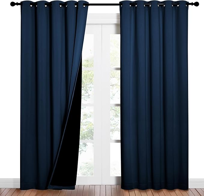 NICETOWN Moroccan Blue Full Shade Curtain Panels, Pair of Energy Smart & Noise Blocking Out Blackout Drapes for Dining Room Window, Thermal Insulated Guest Room Lined Window Dressing(62 x 84 inch) by NICETOWN