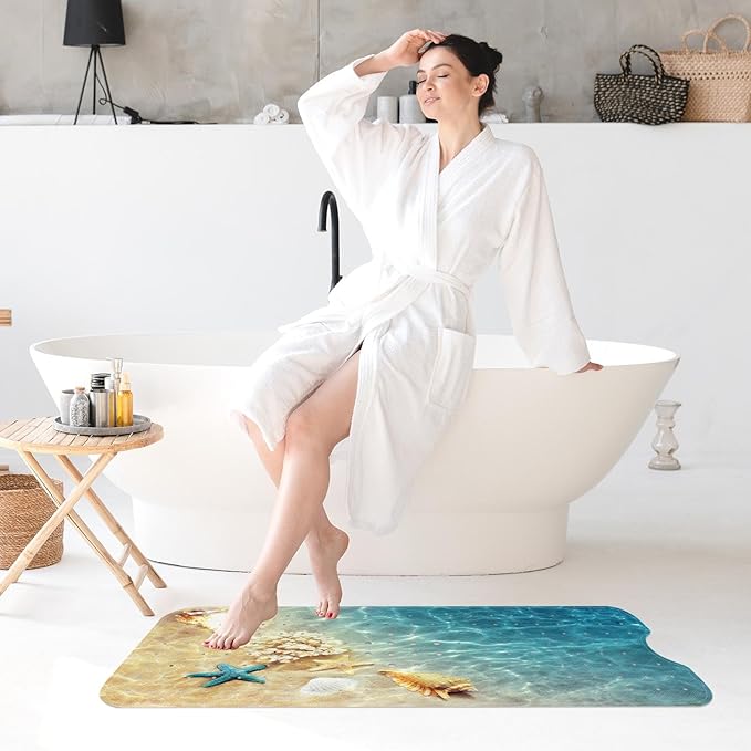 Seashell Summer Beach Bath Mat Non Slip, Starfish Blue 40 X 16 Inch Extra Long Bathtub Shower Mat for Tub Anti Slip with Suction Cups and Drain Holes for Kids Adults Elderly - Image 7