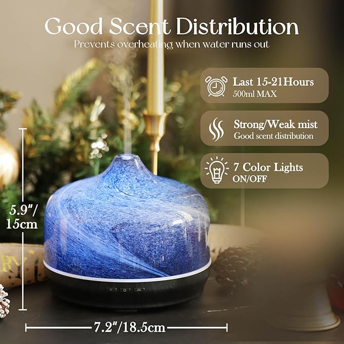Porseme 500ml Glass Essential Oil Diffuser Aromatherapy Ultrasonic Cool Mist Humidifier 15-21 Running Hours Waterless Auto-Off Air Diffusers for Sleeping Yoga Office Working Spa and Rest (Obsidian) - Image 3