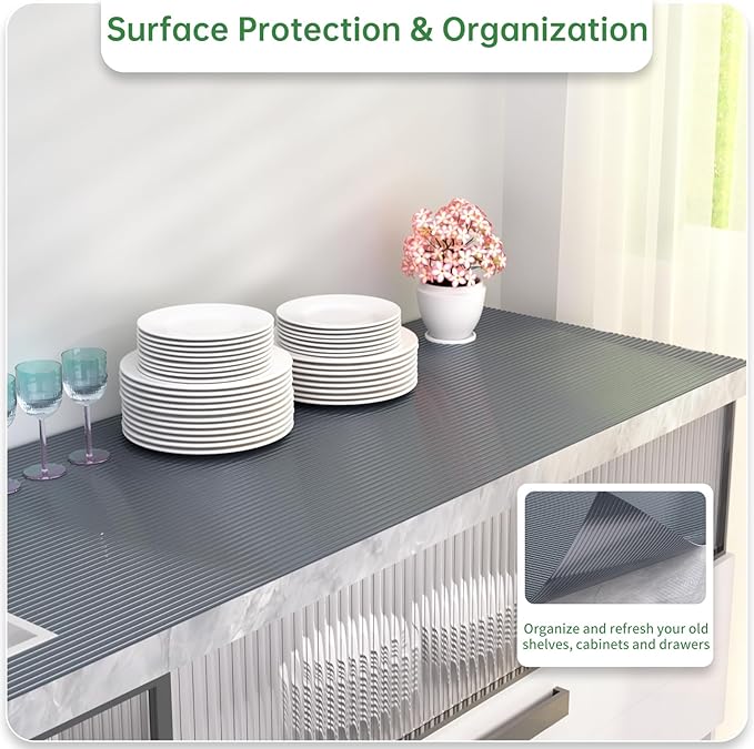 Shelf and Drawer Liner for Kitchen Cabinet, Non-Adhesive 12in x 360in Waterproof Durable Thickened EVA Material Easy-to-Cut Contact Paper Non Slip Mat for Refrigerator, Cupboard, Dresser - Image 5