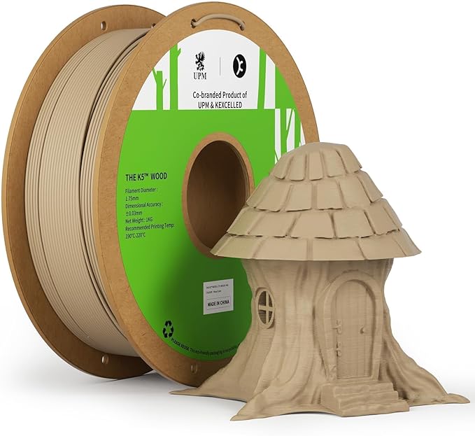 kexcelled Wood PLA Filament 1.75 mm, Real Wood PLA 3D Printer Filament, Real Natural Wood Fiber, Dimensional Accuracy +/- 0.03 mm, 1 kg Spool (2.2 lbs) by kexcelled