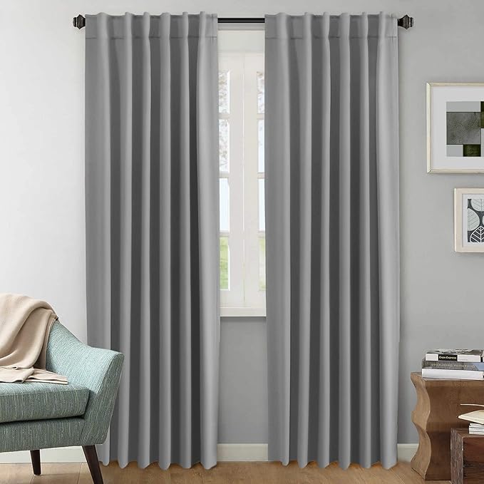 H.VERSAILTEX Blackout Curtains Thermal Insulated Window Treatment Panels Room Darkening Blackout Drapes for Living Room Back Tab/Rod Pocket Bedroom Draperies, 52 x 84 Inch, Grey, 2 Panels by HVERSAILTEX