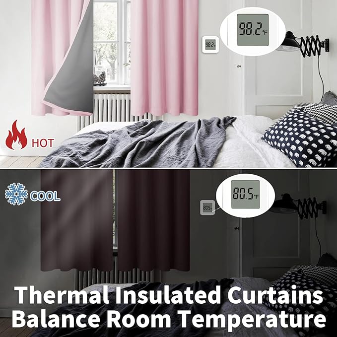BGment 100% Blackout Curtains for Bedroom 72 Inch Long, Full Room Darkening Soundproof Heavy Thermal Insulated Bedroom Window Drapes with Rod Pocket, 2 Panels, 52 x 72 Inch, Pink - Image 4
