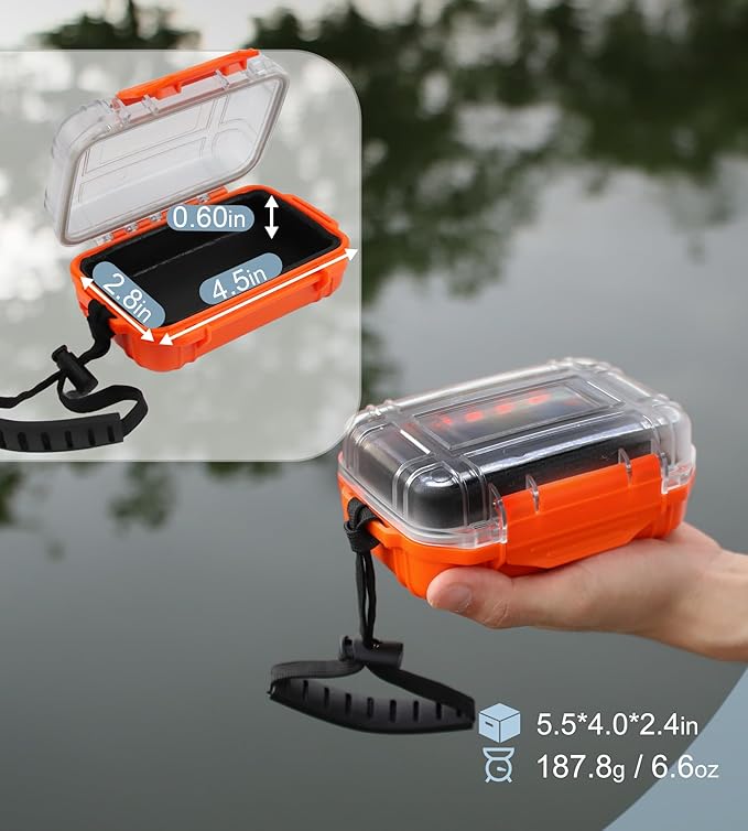 Small Waterproof Box Mini Dry Box Waterproof Container Watertight Storage Case Small Waterproof Boxes for Kayaking Boating Orange Drybox, 5.5" L x 4" W x 2.4" H - Image 2