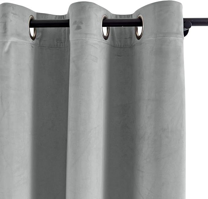 ChadMade Blackout Lined Premium Velvet Curtain Grey 100Wx84L Inch (1 Panel), Eyelet Grommet for Livingroom Bedroom Theater Studio, Leon Collection - Image 2