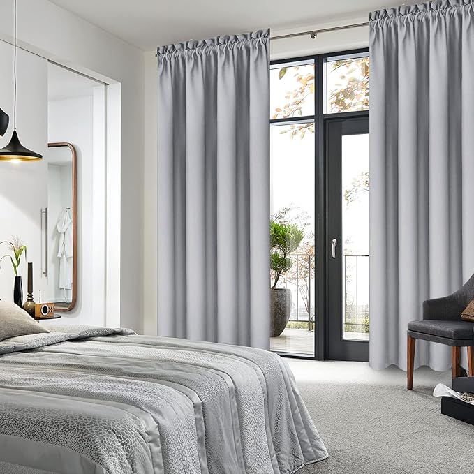 DWCN Blackout Curtains Room Darkening Thermal Insulated Bedroom Curtains Window Curtain Panels, 38 x 84 inches Long, Set of 2 Silver Grey Rod Pocket Drapes - Image 2