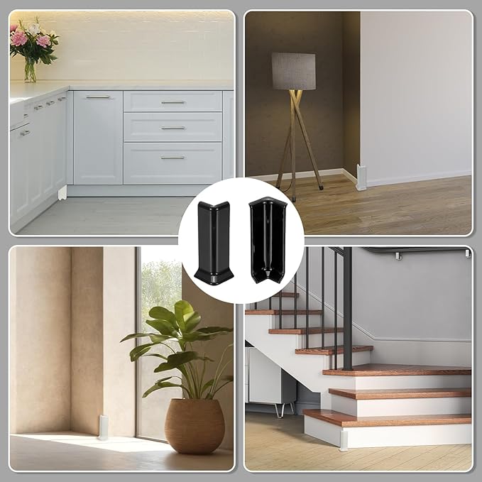 uxcell Self Adhesive Baseboard Corner Blocks, 4.07 Inch Wall Edge Corner Protector 3 Inside + 3 Outside Corners-Connector for Wall Floor Furniture Edge(Black) - Image 7