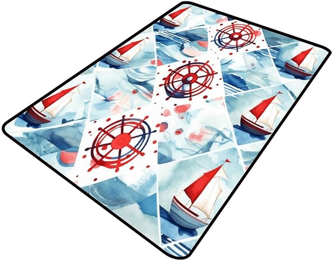 Watercolor Adventure Marine Pattern Drawing Rug - Anti-Slip Backing, Stain Resistant, Washable Accent, Non-Shedding Floor Carpet for Living Room Bedroom, 72 x 108 Inch by Snarena