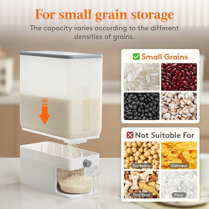 Lifewit Rice Dispenser 25 Lbs(11.3kg), Rice Storage Container Sealed Moisture Proof with Measuring Cup for Kitchen Pantry Household, BPA-Free, 1 Pack Clear - Image 6
