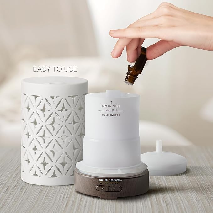 Earnest Living Essential Oil Diffuser for Home White Ceramic 100ml Aromatherapy Diffuser with 4 Timers 7 Night Lights and Auto Off Function (no Beep!) for Essential Oils Version 2 - Image 4