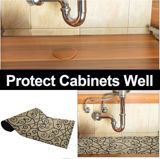 AiBOB Waterproof Under Sink Mat, Absorbent Quick Dry Sink Liners Protect Cabinets, Durable Shelf Liners, Slip Resistant and Non-Adhesive, 24X68, Black/Brown - Image 4