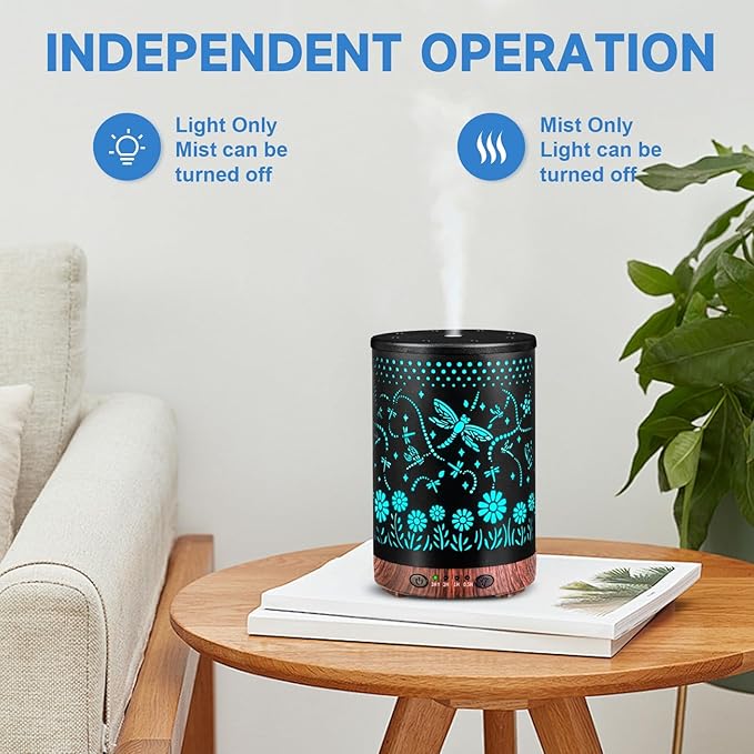Essential Oil Diffuser 120ML Metal Aromatherapy Diffuser with Timer, Cool Mist Humidifier with Auto Shut-Off & 7 Color Lights for Home Office Spa (Dragonfly) - Image 6