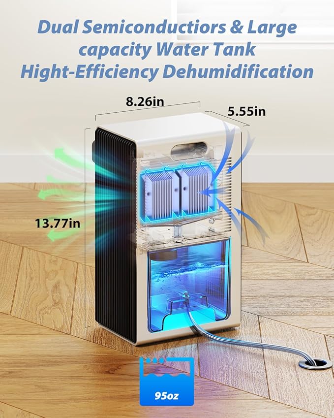 Dehumidifier, 95 OZ Dehumidifiers for Home (800 sq.ft), Quiet Small Dehumidifiers for Bedroom Bathroom Basements Closet RV, Auto Shut Off, Two Working Models and 7 Colors LED（White） - Image 4