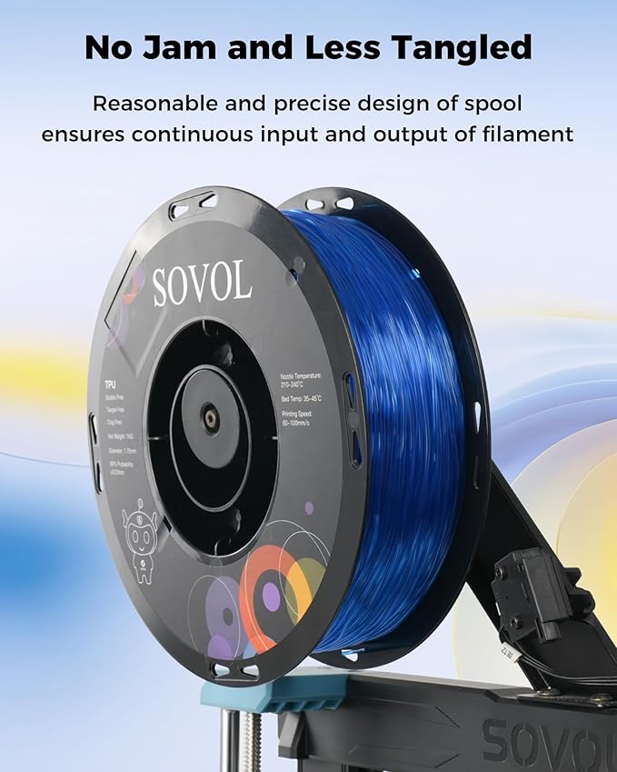 Sovol TPU Filament 1.75mm, 95A Soft TPU Flexible 3D Printer Filament with High Elasticity, 1kg (2.2lbs), Dimensional Accuracy +/- 0.03 mm, Fit Most FDM Printer, Clear Blue - Image 4