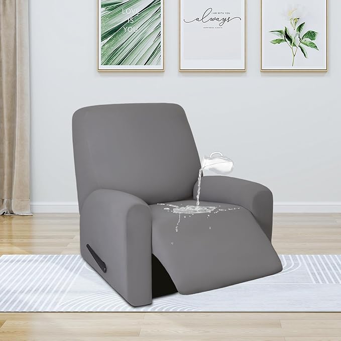 PureFit 100% Dual Waterproof Recliner Cover, Waterproof Couch Cover for Recliner - Stretch Non Slip Fleece Sofa Covers Washable, Leakproof Furniture Protector for Kids, Pets (Recliner, Light Gray) - Image 2