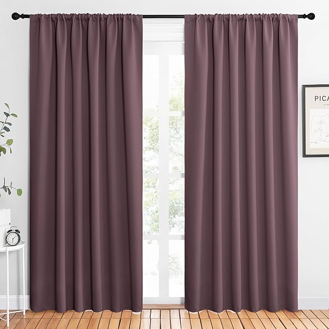 NICETOWN 2 Panels Blackout Curtains, Rod Pocket Thermal Insulated Drapes 84 inches Long, Easy-Care Modern Home Decoration Sunshades for Guest Room, Living Room, Office, 62 x 84 Inch, Dry Rose by NICETOWN