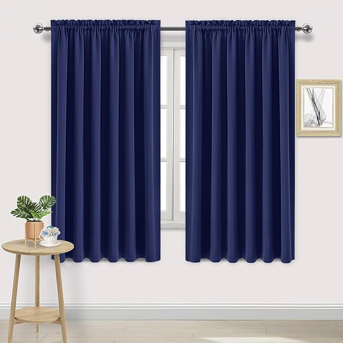 DWCN Blackout Curtains for Living Room Thermal Insulated, Energy Saving & Noise Reducing Bedroom Curtains, Navy, W 70x L 63 Inch, Set of 2 Rod Pocket Curtain Panels by DWCN