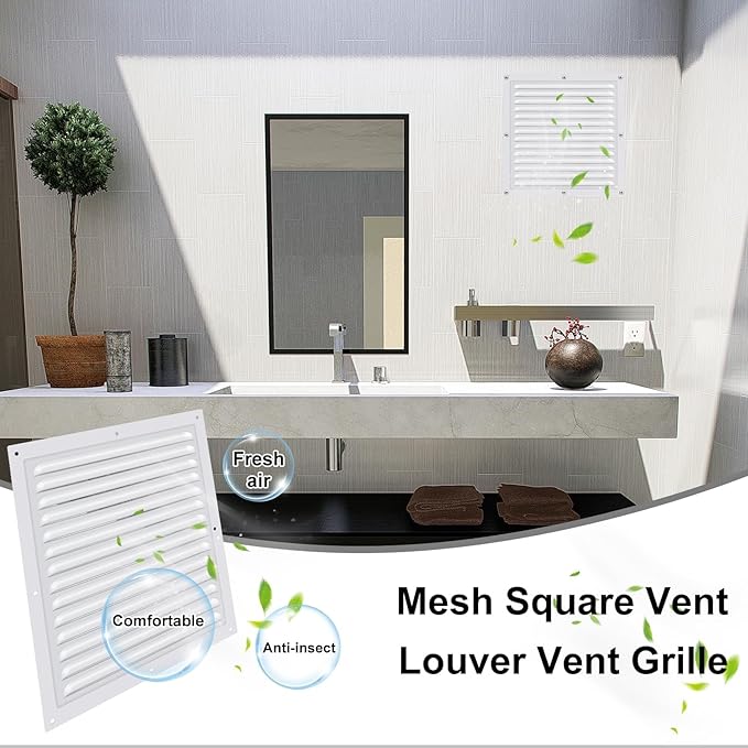 2 Pcs 12" x 12" Gable Vent Shed Attic Vent with Screen Mesh Square Metal Vent Covers Vent Grille for Exterior Door House Attic Garage Ceiling, Boost Ventilation and Guard Against Moisture (White) - Image 3