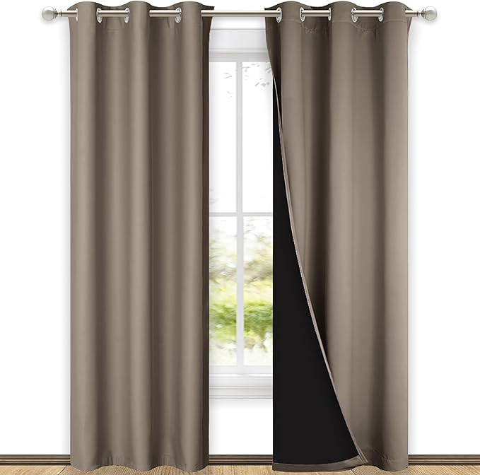 NICETOWN Taupe Full Shade Curtain Panels, Pair of Thermal Insulated & Energy Efficiency Blackout Curtains for Living Room Windows, Lined Silky Performance Window Dressing (42" Wide x 84" Long) by NICETOWN