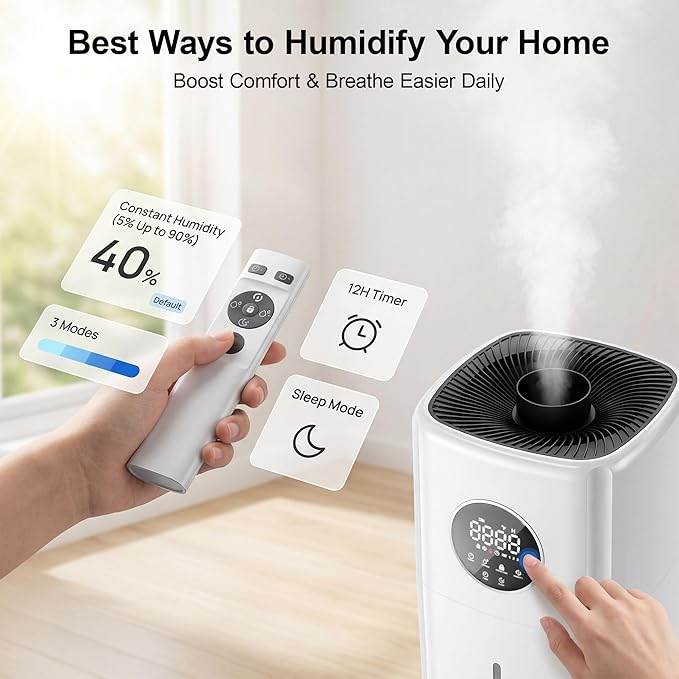 21L/5.5Gal Humidifiers for Bedroom,Humidifier Large Room with 2000ml/h High Output,Top Fill,24H Runtime, Cover up to 3000ft²,Remote Control Whole House Cool Mist Humidifier for Home,Office,Plants - Image 5
