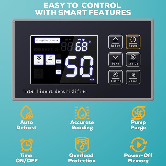 160 Pints Commercial Dehumidifier with Pump and Drain Hose, Quiet Dehumidifiers for Basement, Crawl Space, Dehumidifier Water Damage Restoration up to 7,500 sq ft, Auto Defrost(1PCS) - Image 4