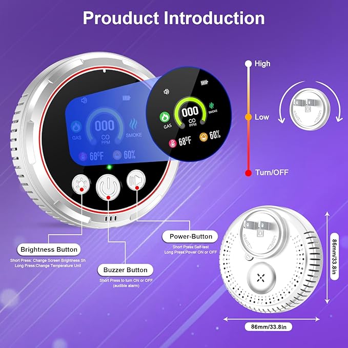 3 Pack Smoke Carbon Monoxide Detectors Plug in, 5in1 Portable Carbon Monoxide Detector & Natural Gas Leak Detector Battery Backup, Real-Time Monitor Smoke, CO Gas Detector Alarm for Home,Travel RV - Image 8