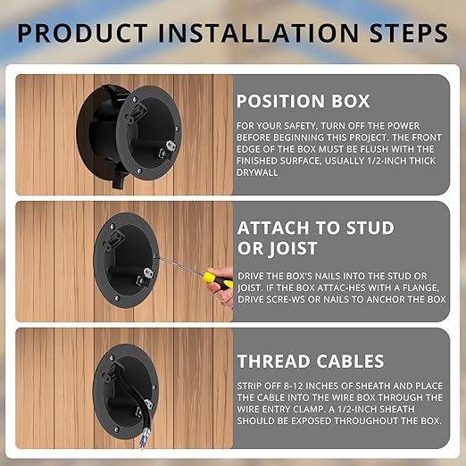 4" Electrical Round Outlet Black Box, 18 Cubic Inch ETL Listed Round Outlet Box, 2-Hour Fireproof for Home Improvement (12 Pack) - Image 5