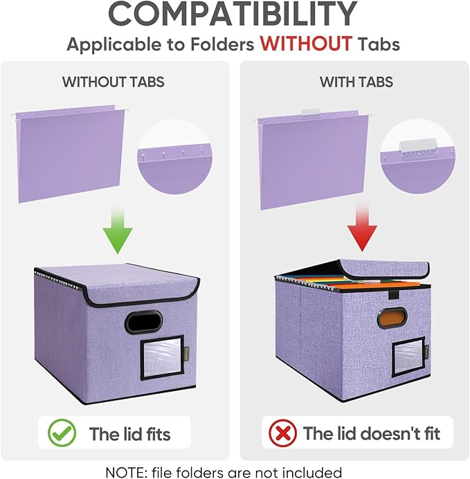 BALEINE File Organizer Box with Lid, Collapsible File Folder Organizer with Plastic Slide, Hanging File Folder Box for Office Document Storage (1 Pack, Purple) - Image 5
