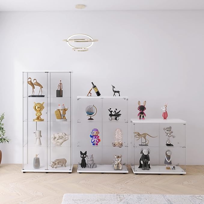 Yoluckea 3 Shelves Glass Display Cabinet with 2 Doors,Floor Standing Clear Glass Curio Cabinet Collection Display Case for Living Room Bedroom 49.49” x 31.77”x 14.37 ”(White) - Image 5