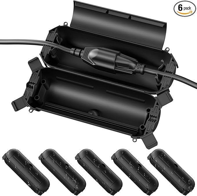 Flemoon [6 Pack] Outdoor Extension Cord Safety Cover with Waterproof Seal, Weatherproof Electrical Connection Box to Protect Outdoor Outlet, Plug, Socket, Christmas Holiday Decoration Light, Black by FLEMOON
