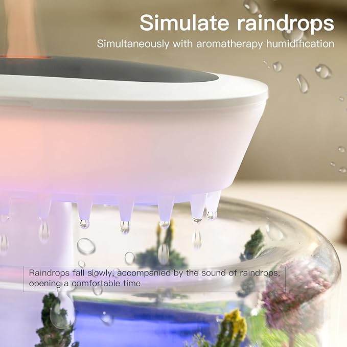 Essential Oil Diffuser 250ML Cloud Humidifier Rain Water Drip Diffuser Humidifier with Drip Music Micro Landscape Ultrasonic Diffuser for Bedroom Office Hotel (White Grey) - Image 3