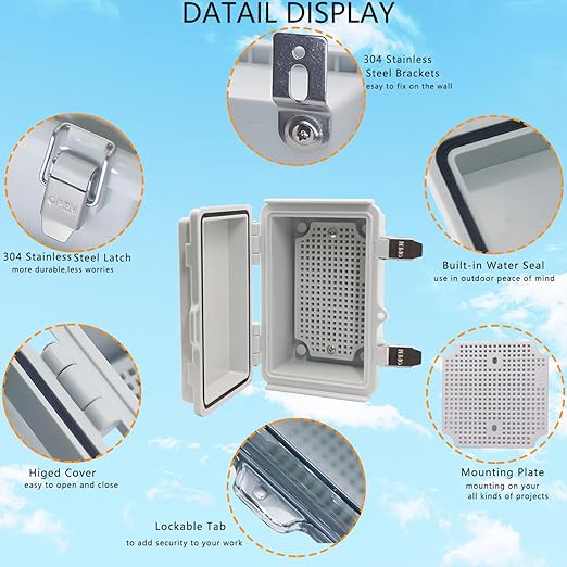 Electrical Box, Outdoor Waterproof Box IP67 Junction Box with Mounting Plate,ABS Plastic Project Box Power Cord Enclosure Grey 5.9" Dx3.9 Wx2.8 H - Image 3
