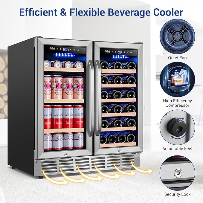 Wine and Beverage Refrigerator 30 Inch, Upgrade Dual Zone Wine Cooler, 30'' Wine beverage Fridge Built in or Freestanding Under Counter Large Capacity Glass Door Advanced Cooling System - Image 4