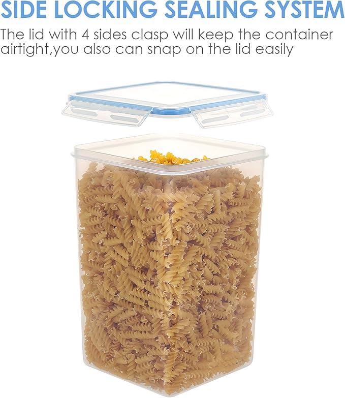 Vtopmart Extra Large Tall Airtight Food Storage Containers 4 Pieces 5.9qt / 6.5L-Plastic PBA Free Kitchen Pantry Canister for Spaghetti, Flour and Baking Supplies - Include 24 Labels, Blue - Image 4