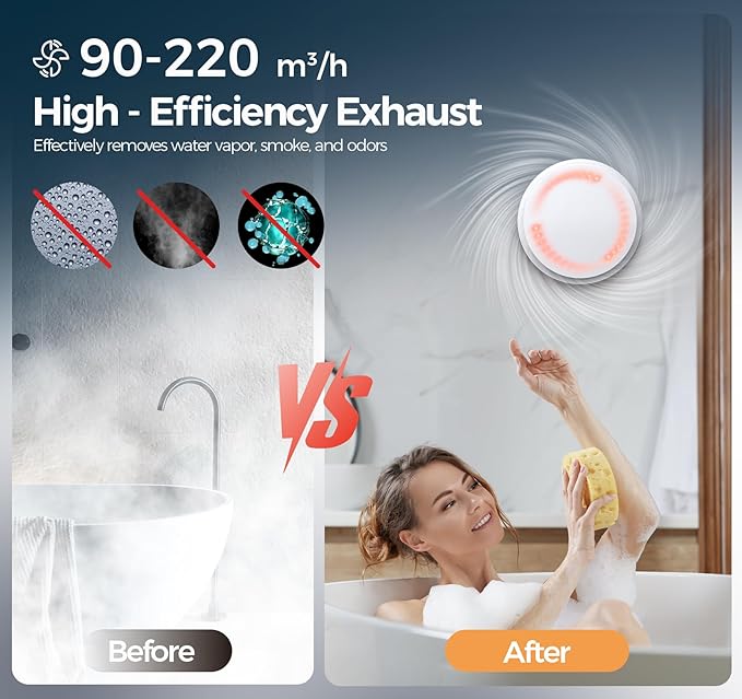 Bathroom Exhaust Fan with Light, 10 RGB Lights Upgraded 2 Way 6 Speed Bathroom Fan with Light & Remote Low Noise DC Motor 3000 RPM Energy Saving Household Ventilation Fans P108A2 - Image 7