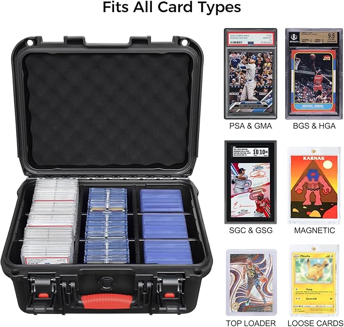 Graded & Trading Card Storage Box – PSA Slab Sports Card Case with 6 Adjustable Dividers, Fits BGS SGC CGC CSG Slabs, Toploaders & Magnetic Holders – Waterproof Hard Shell Organizer for Collectors - Image 3