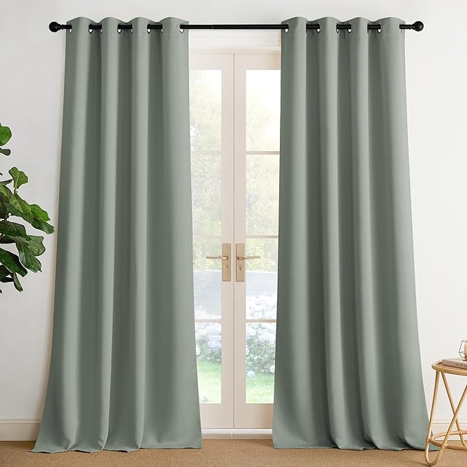 NICETOWN Room Darkening Draperies Curtains Panels, 2 Panels Sage Green W52 x L102 by NICETOWN