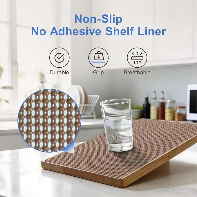 Shelf Liner Non Adhesive Cabinet and Drawer Liner,Upgrade Durable Folded Slip Great Grip Liners for Kitchen Cabinets, Storage, Desks, Dresser, 11.8 in x 9.8 ft, Wheat - Image 3