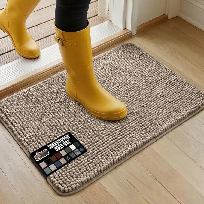 GORILLA GRIP SOAKSTOPPER Dog Door Mat, 30x20 Machine Washable Rug Absorbent Doormat Captures Moisture Mud Dirt, Quick Dry Soft Chenille Entryway Rugs Indoor Entrance Mats for Dog Paws, Beige by GorillaGrip