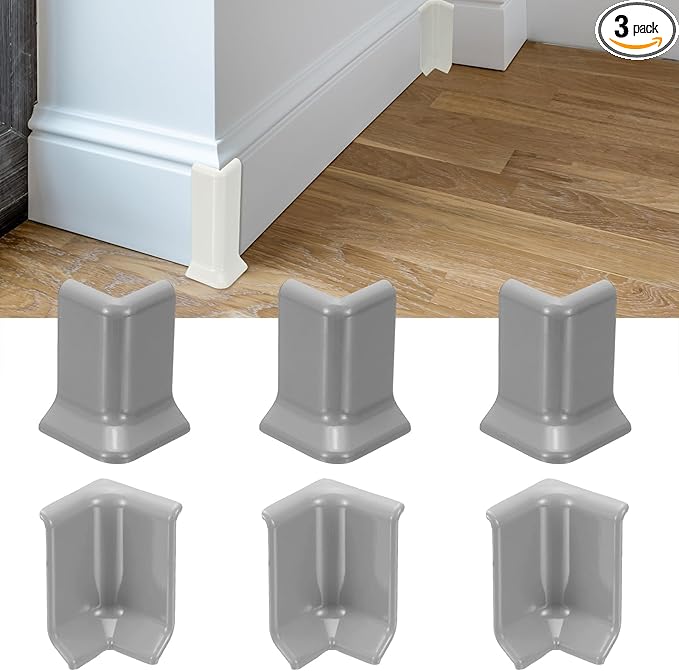uxcell Self Adhesive Baseboard Corner Blocks, 2.2 Inch Wall Edge Corner Protector 3 Inside + 3 Outside Corners-Connector for Wall Floor Furniture Edge(Gray) by uxcell