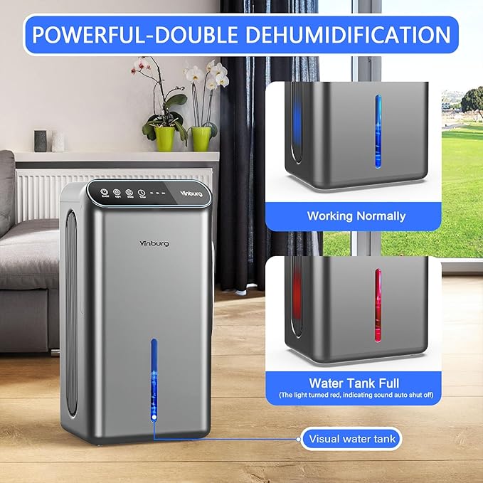 Dehumidifier for Basement (85 OZ, 800 sq ft) Quiet Dehumidifiers for Home, Auto Shut-Off, Sleep Mode, 3 Gear Timer(8H,16H,24H), Small Dehumidifier for Bedroom, Bathroom with Drain Hose (Deep Sliver) - Image 5