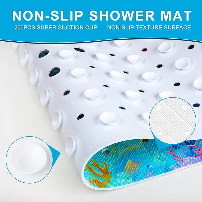 XIYUNTE Baby Bath Mat for Tub Non Slip Kids Bath Mat - 40''x16'' Extra Long Cartoon Whale Baby Bath Tub Mat Eco-Friendly Toddler Bath Mats with Suction Cups & Drain Holes Easy to Clean & Easy Drying - Image 4