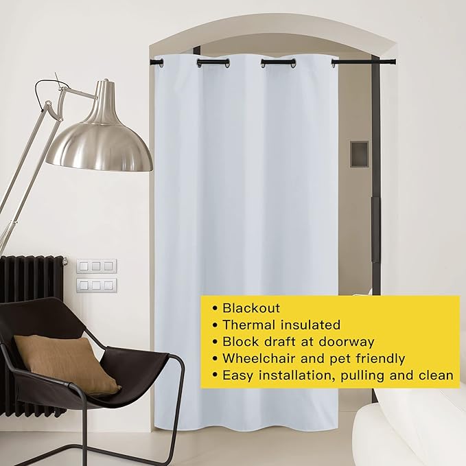 NICETOWN Temporary Portable Blackout Curtains for Sidelight Door, Insulating Privacy Soundproof Bifold Doors for Sliding Closet Doorway Entrance Hallway (1 Piece, 5ft Wide x 8ft Long, Greyish White) - Image 3