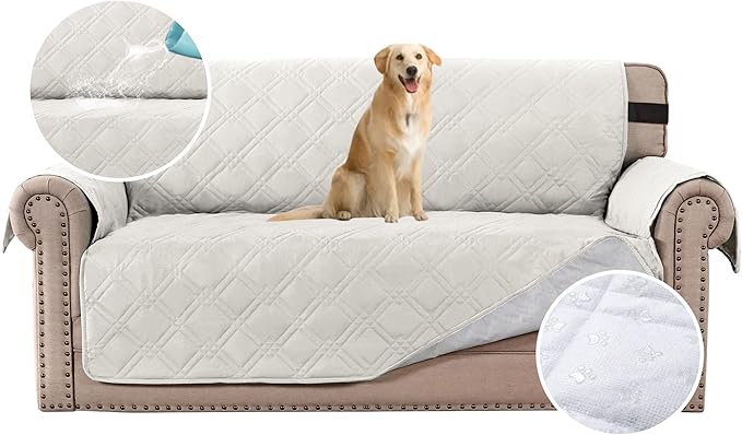 H.VERSAILTEX 100% Waterproof Sofa Slipcover Washable Loveseat Cover for 2 Cushion Cover Non-Slip Furniture Protector with Puppy Paw Silicone Backing Couch Cover for Pets Dogs (Loveseat, Off White) by HVERSAILTEX