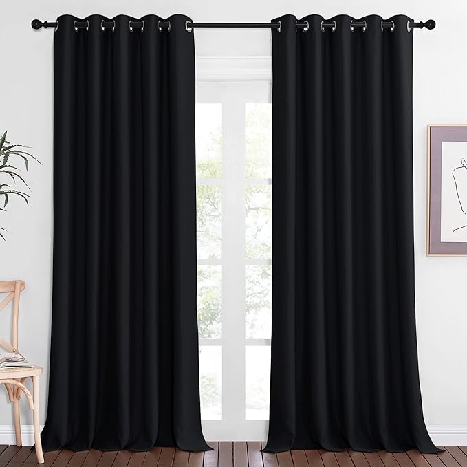 NICETOWN Black Out 110 inch Curtain for Sliding Door, Grommet Thermal Insulated Blackout Curtain Window Treatment Sound Reducing for Bedroom/Living Room, W66 x L110, 1 Panel by NICETOWN