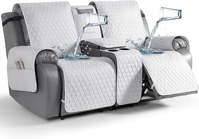 TAOCOCO 100% Waterproof Loveseat Recliner Couch Sofa Covers with Console,Double Reclining Couch Cover Non-Slip Sofa Slipcovers Washable,Furniture Protector Covers for Kids,Pets(2 Seater,Off White) by TAOCOCO