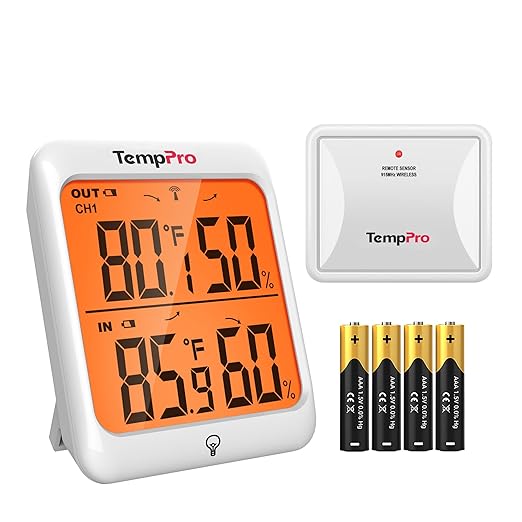 TempPro Indoor Outdoor Thermometer Wireless Hygrometer, 500FT Inside Outside Thermometer, Remote Temperature Monitor with Cold-Resistant Sensor, Outdoor Thermometers for Patio (Previously ThermoPro) by ThermoPro