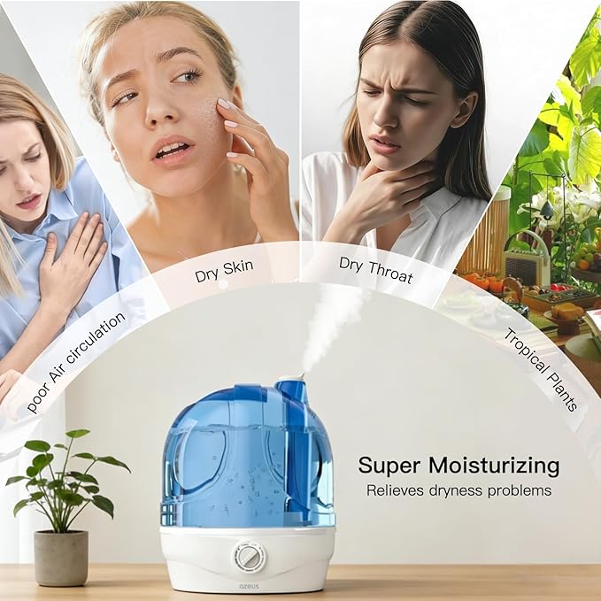 AZEUS Humidifiers, 2.8L Ultrasonic Cool Mist Humidifier for Large Room Babies Office, Quiet Humidifiers with Microporous filters, Lasts up to 50 Hours, Auto Shut-Off (BPA-Free) - Image 5