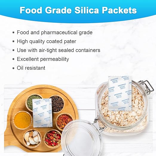 Moisture Absorbers – 20 Gram 70 Packs Silica Gel Packets for Storage, Food Grade Desiccant Packs, Premium Silica Packets for Foods, Electronics, Jewelry, Tools, Safe and 3D Filament - Image 4